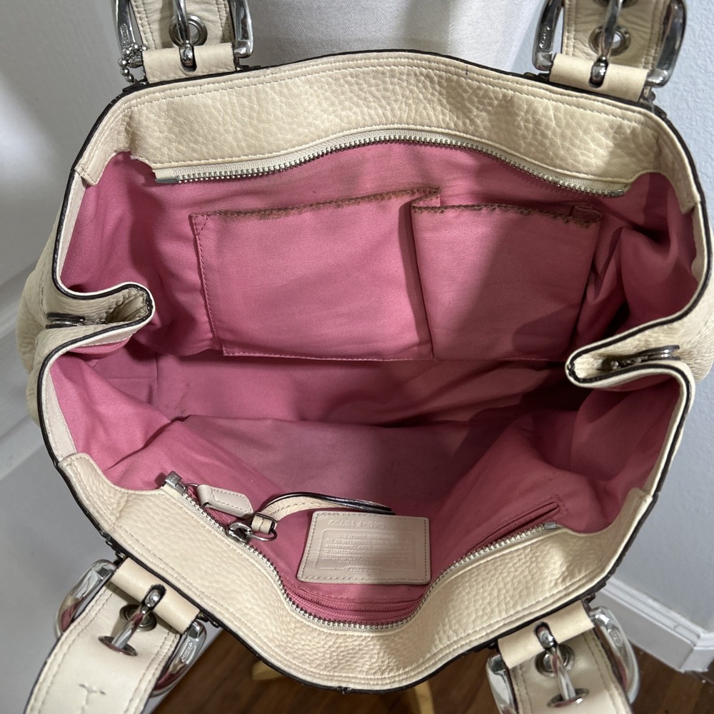 Coach Legacy Tote Bag F13732 Cream Pebbled Leather Satchel Silver Hardware Purse - Picture 7 of 16